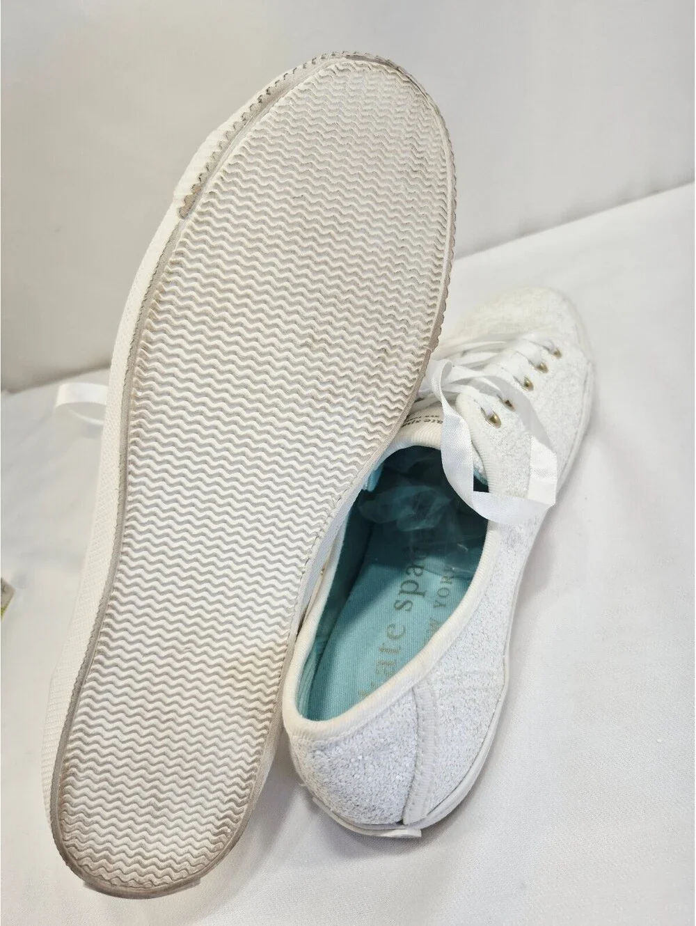 Kate Spade Women's 8 Trista White Glitter Lace Up Sneaker Shoes